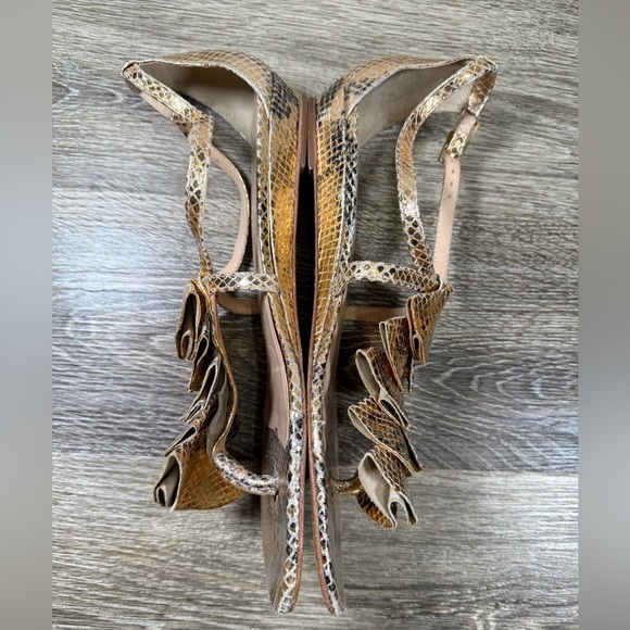 Loeffler Randall Shoes sz:9B Gold Sandals Vero Cuoio Leather Snake Skin print - Picture 7 of 11